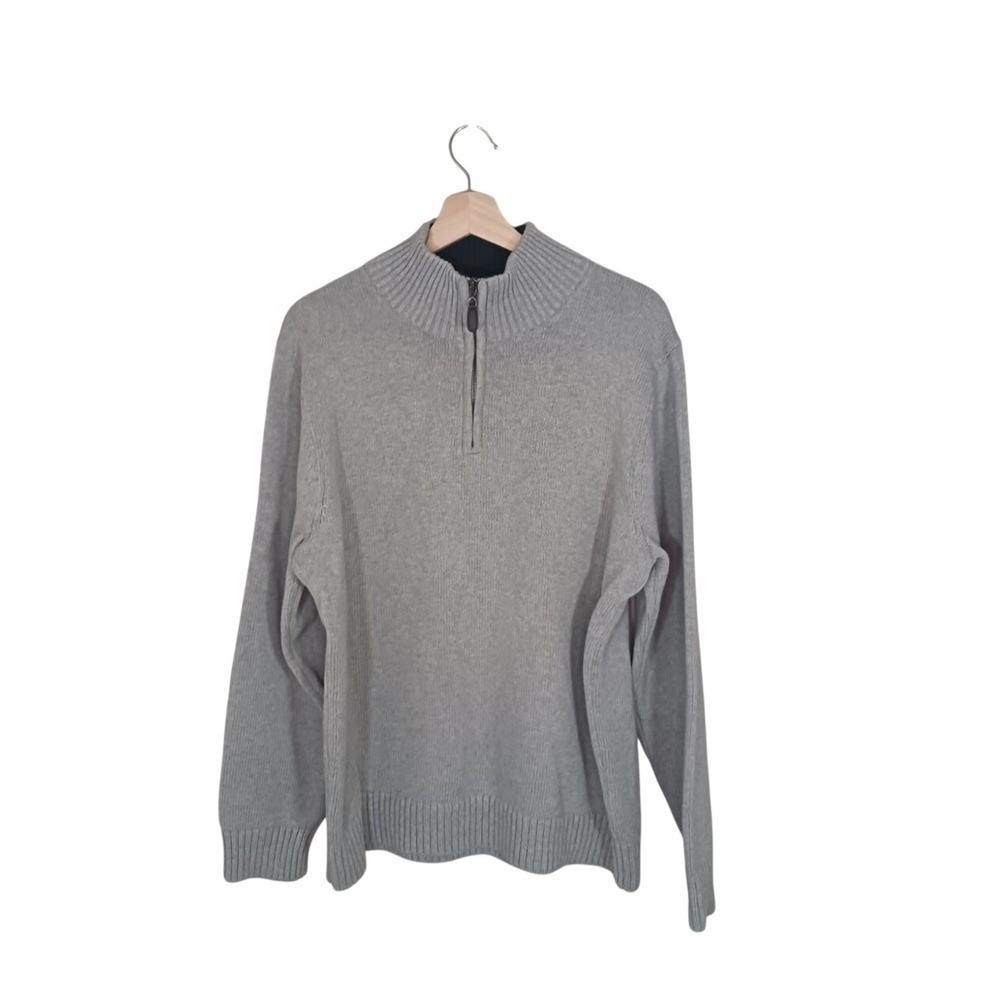 L.L. Bean 100% Cotton Quarter Zip Sweater Mens L Gray Rib Knit Pullover